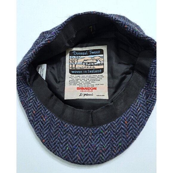 Donegal Tweed Newsboy Cap Speckled Ireland Vintage Shandon Herringbone Hat Blue - Picture 6 of 7